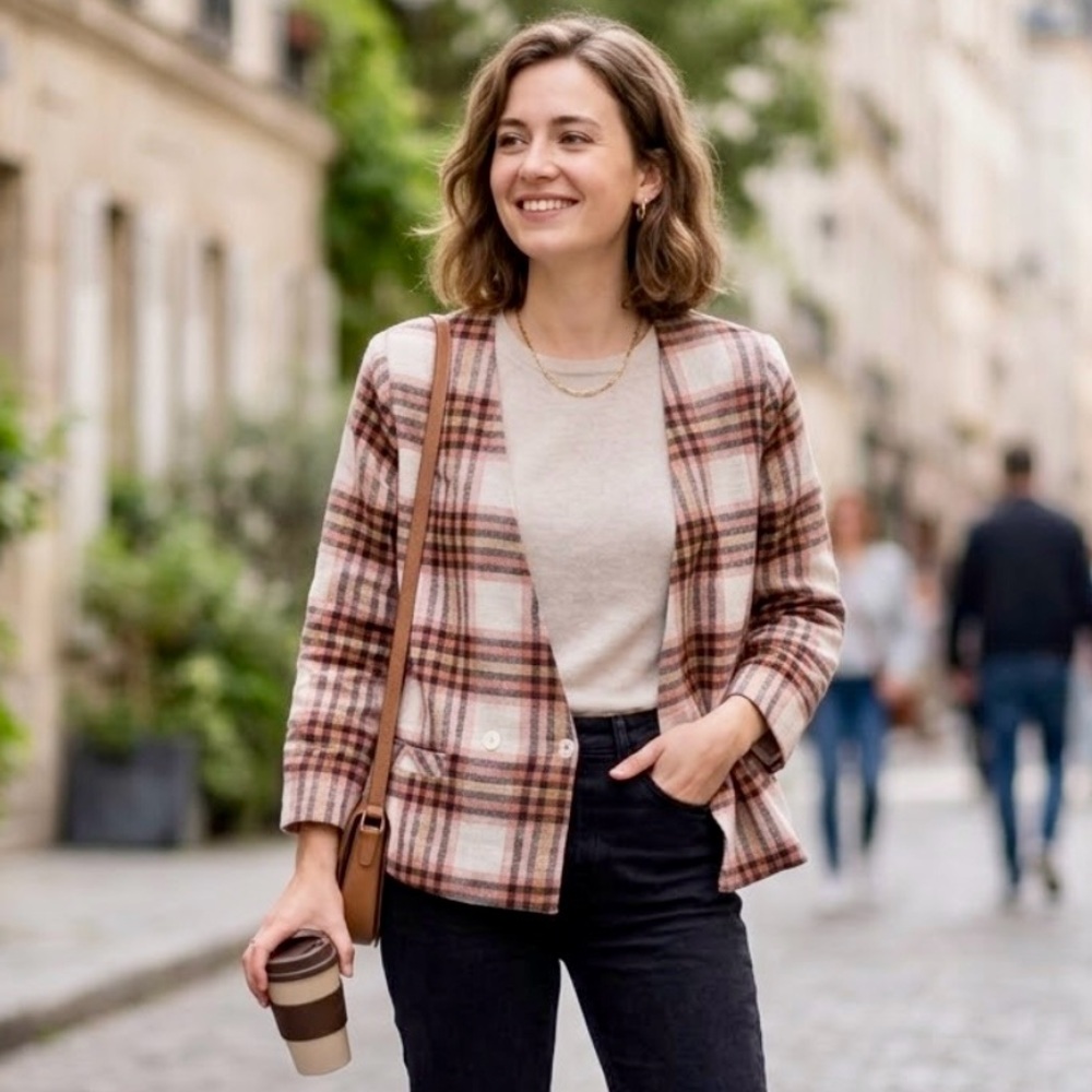 Sears Plaid Blazer - Tan and Cream